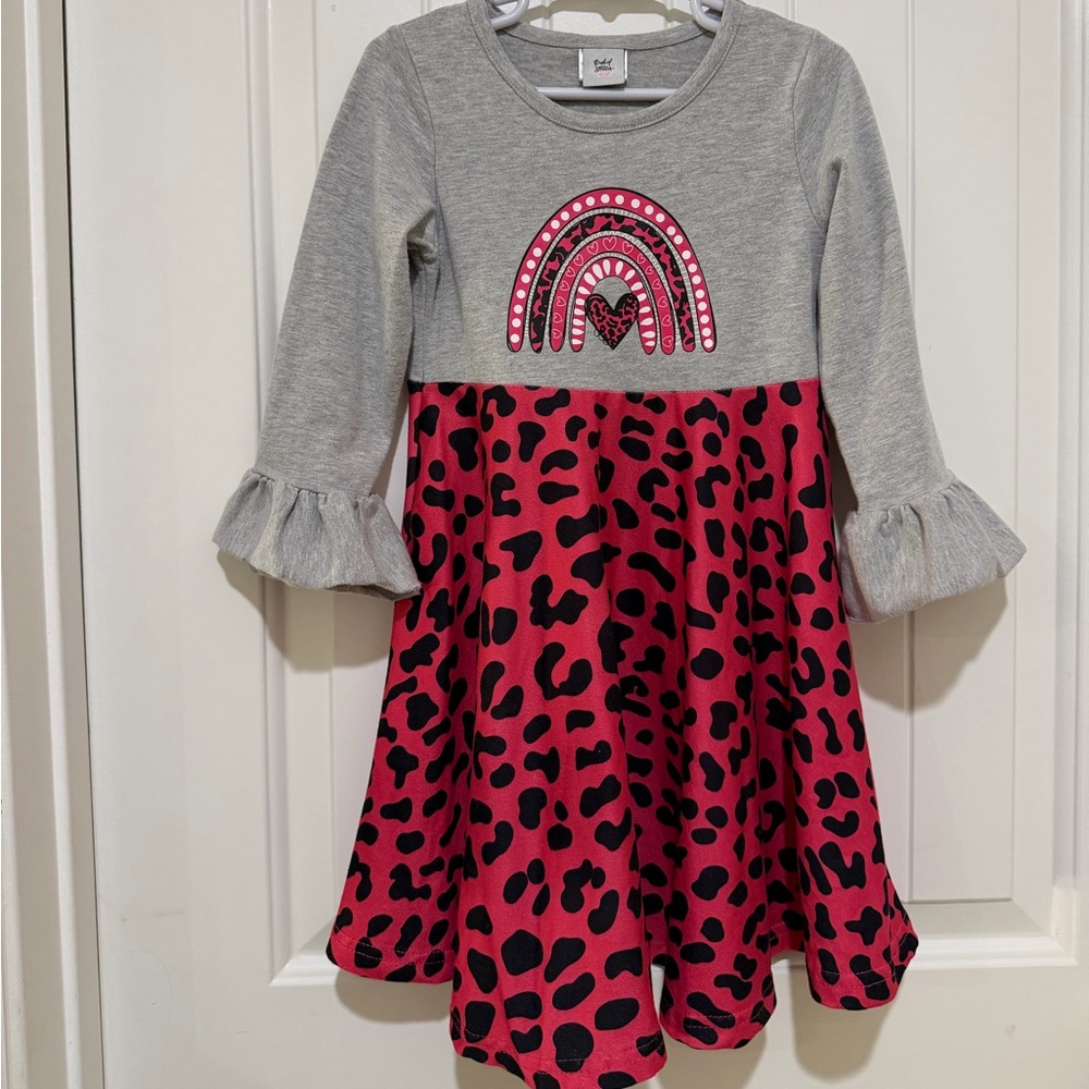 Dash of Glitter Boutique Gray and Pink Kids Dress with Rainbow Design